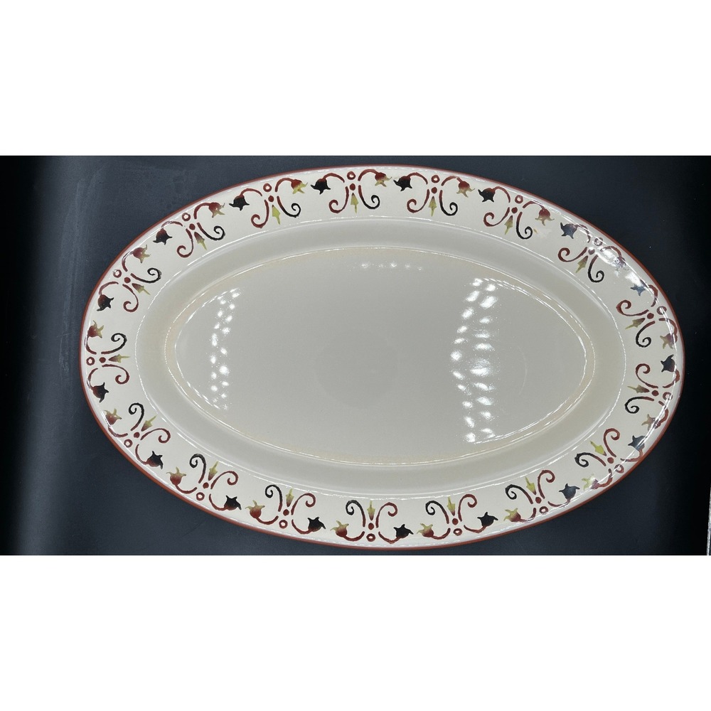 Artimino Vicenza Handpainted Terracotta Oval Serving Platter 18in Portugal Cream